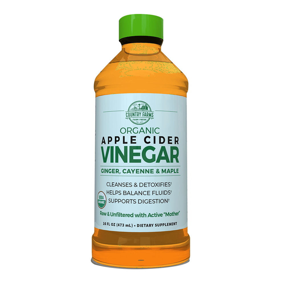 Country Farms Organic Apple Cider Vinegar with Active Mother, Cleanses and Detoxifies, 16 Oz